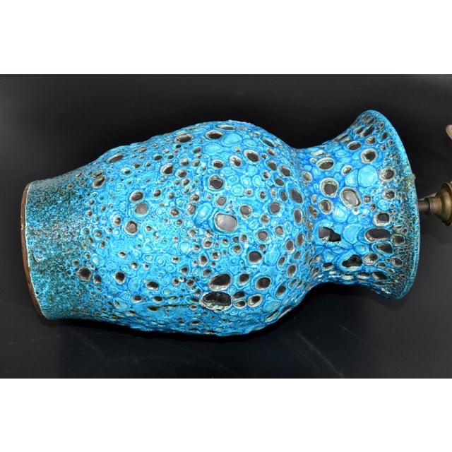 1950s Vallaurice France Turquoise Glaze Ceramic Table Lamp Pottery Folk Art French For Sale - Image 5 of 13