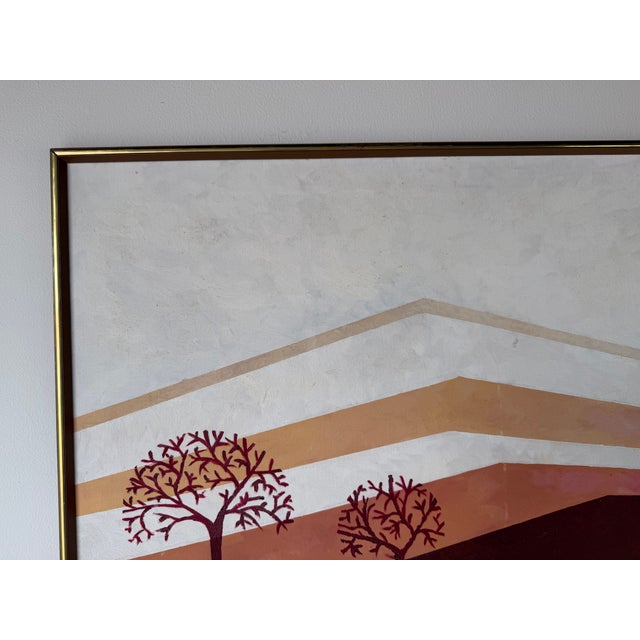 1980s 1980's Vintage Postmodern Geometric Landscape Oil Painting on Canvas, Framed For Sale - Image 5 of 12