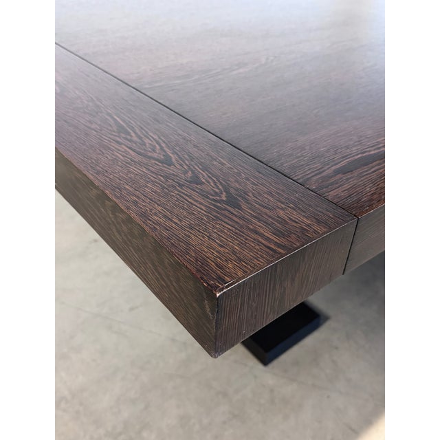 Mission Late 20th Century Ebonized Oak Extension Dining Table With Lattice Pedestal Base For Sale - Image 3 of 13