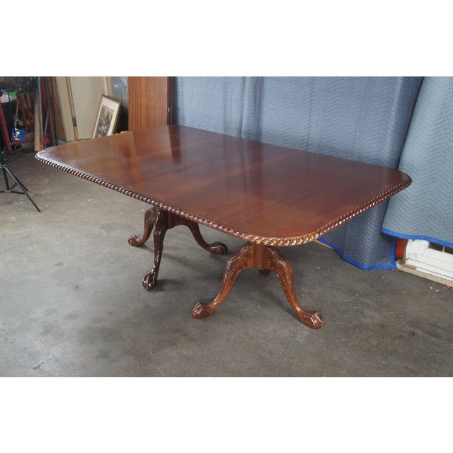 Late 20th Century English Chippendale Style Carved Mahogany Dining Table Ball & Claw For Sale - Image 4 of 14