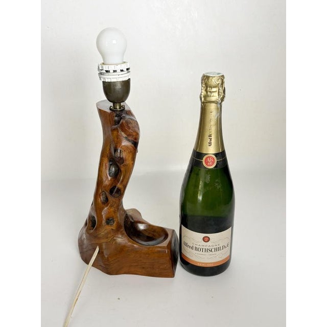 Brutalist Olive Wood Table Lamp, France, 1960s For Sale - Image 10 of 13