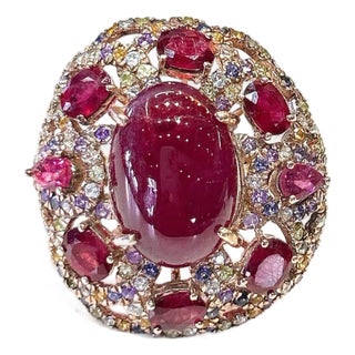 Bochic “Capri” Vintage Ruby, Amethyst & Multi Sapphire Ring - 18K Gold & Silver For Sale