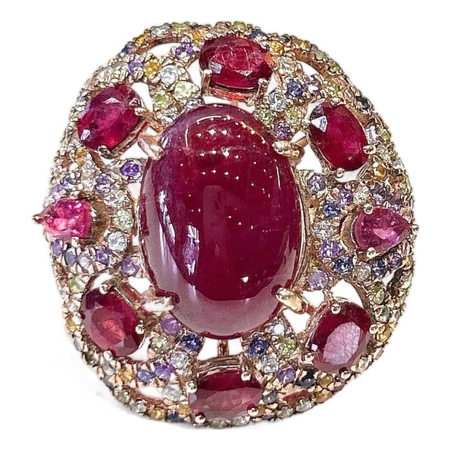 Bochic “Capri” Vintage Ruby, Amethyst & Multi Sapphire Ring - 18K Gold & Silver For Sale