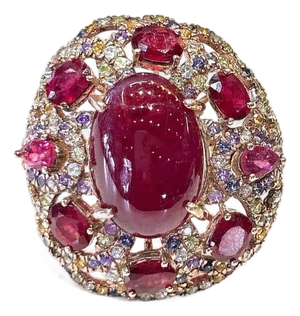 Bochic “Capri” Vintage Ruby, Amethyst & Multi Sapphire Ring - 18K Gold & Silver