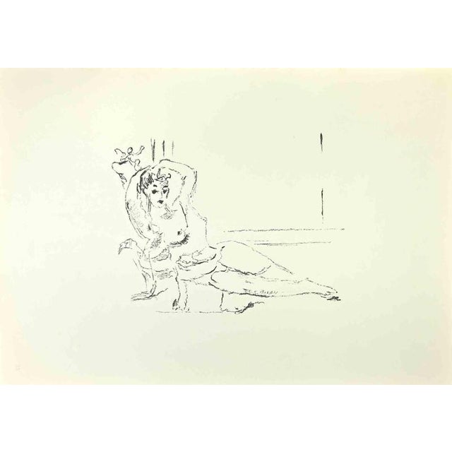 Lesbia with the Sparrow is an artwork realized by Filippo De Pisis (1896, Ferrara - 1956, Milano) in 1968. Black and white...