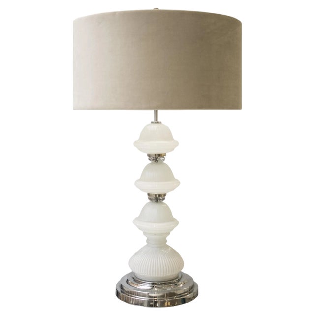Murano Glass Table Lamp with Grey Velvet Shade, Italy, 1950s For Sale