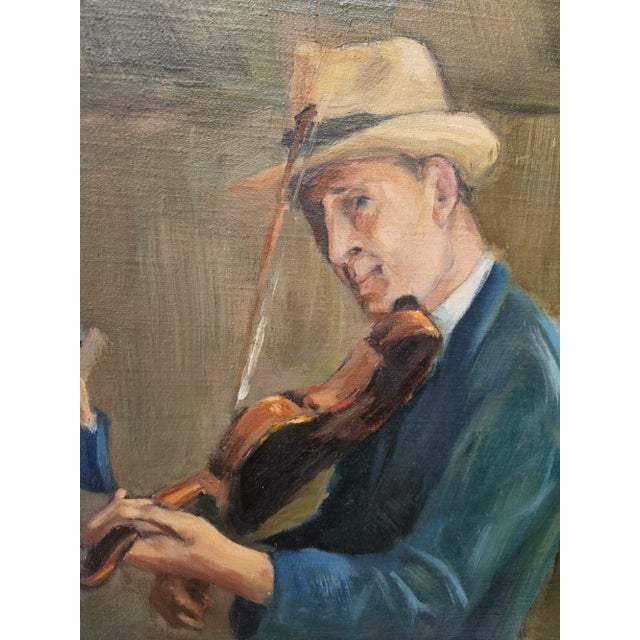 Charming painting of two musicians titled on verso Amazing Grace in a carved Mexican Frame. Written on back is the title...