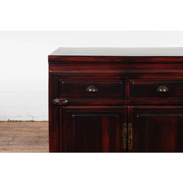 Brown Chinese Late Qing Dynasty 1900s Side Cabinet with Reddish Black Lacquer For Sale - Image 8 of 13
