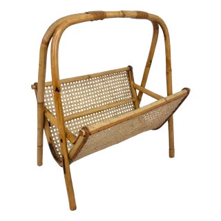 Vintage Bamboo Magazine Rack, 1950 For Sale