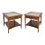 Pair of Lane Perception Weave Design and Travertine Side Table Nightstands For Sale