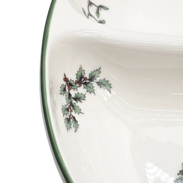 Green Spode “Christmas Tree” Divided Oval Serving Dish – English Holiday Porcelain For Sale - Image 8 of 11