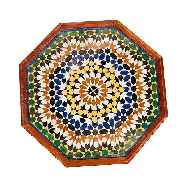 Boho Chic 1940s Schumacher French Patterned Ceramic Top Side Table For Sale - Image 3 of 6