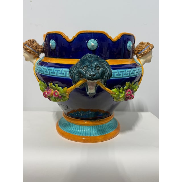 English Wedgwood Majolica Lion & Maiden Handled Jardiniere, 19th Century For Sale - Image 9 of 16