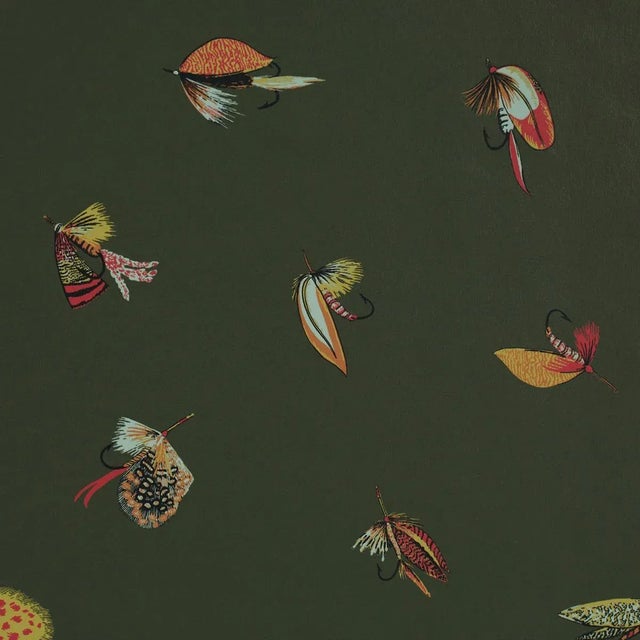 Contemporary Schumacher Fly Fishing Wallpaper In Forest Green For Sale - Image 3 of 5