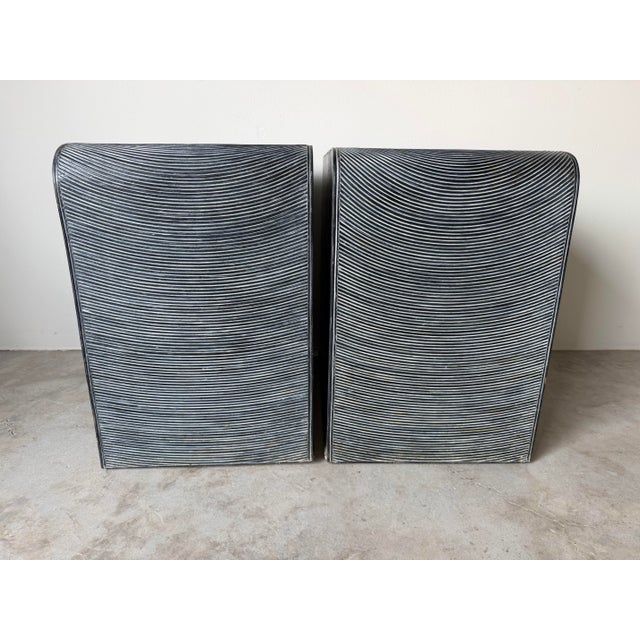 Vintage Coastal Pencil Reed Rattan Nightstands With Blackwashed Finish – Pair For Sale - Image 11 of 13