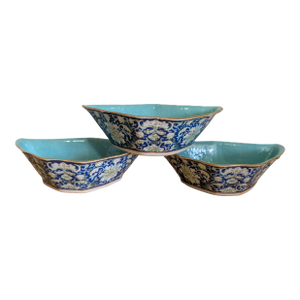 Set of 3 Antique Chinese Lotus Pattern Bat-Shaped Porcelain Dish
