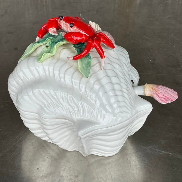 White Vintage Coastal Glazed Ceramic Crab Tureen For Sale - Image 8 of 9