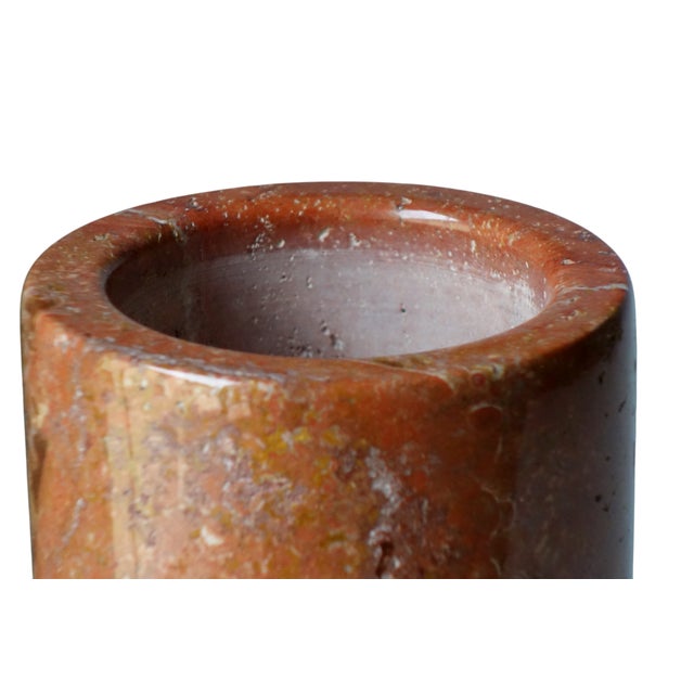 Italian Red Travertine Cylindrical Vase, 1970s For Sale - Image 3 of 5