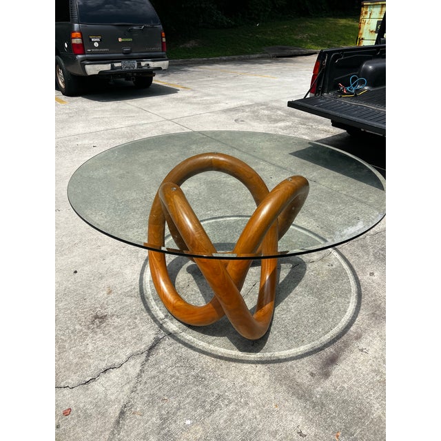 Abstract 1970s Wooden Knot Dining Table With Glass Top For Sale - Image 3 of 10