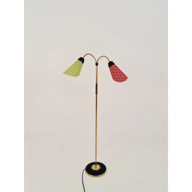 Original 50s 60s This lamp is a real eye-catcher. Raffia umbrellas in stylish 50s colors. The frame is made of brass, with...