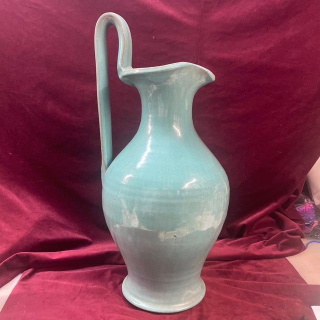 Ceramic 1930s Waymon Cole Art Pottery Turquoise Rebecca Pitcher Base For Sale - Image 7 of 9