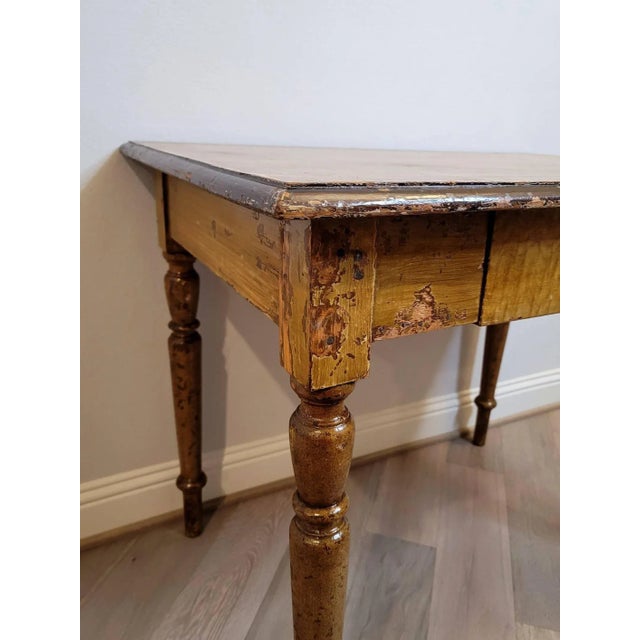 Wood Antique Distressed Country Farmhouse Work Table For Sale - Image 7 of 11