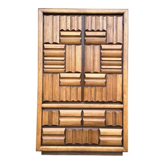 Brutalist-Style Lane Furniture Tall Wardrobe For Sale