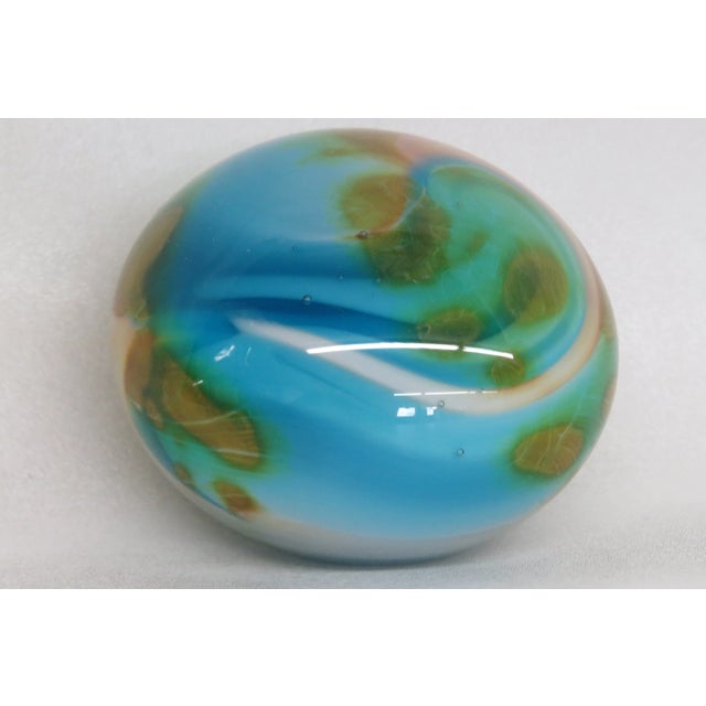 Green Hand Blown Art Glass Paperweight Tie Dye Style For Sale - Image 8 of 12