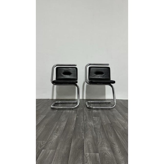 1970s Chrome Tubular Steel Armchairs by Luigi Bardini, 1970s, Set of 2 For Sale - Image 5 of 12