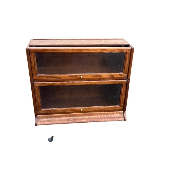1980s Leaded Glass Oak Barrister Bookcase For Sale - Image 5 of 17
