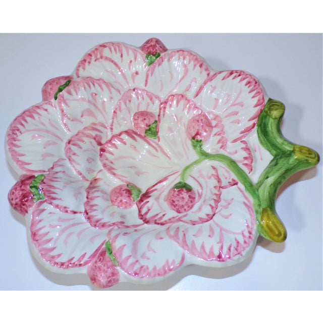 Light Pink Vintage Strawberry Majolica Plate Made in Portugal For Sale - Image 8 of 9