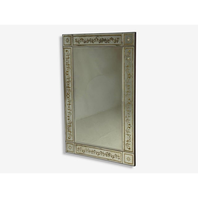 Hollywood Regency Maison Jansen Style, Verre Églomisé Glass, Wood, Venetian Wall Mirror, 20th C. For Sale - Image 3 of 11