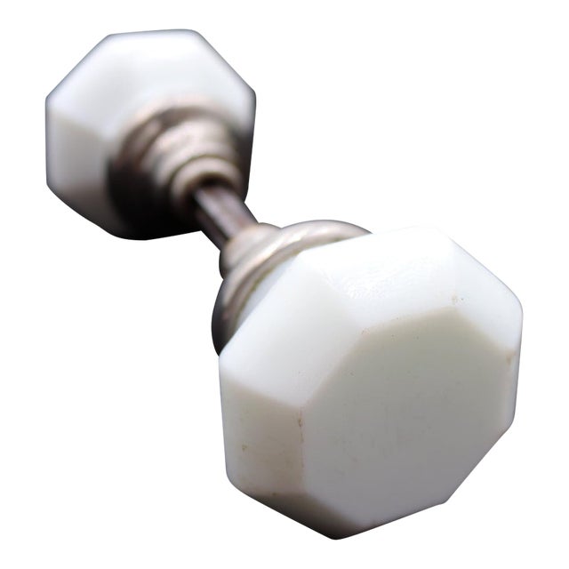 Pair of Vintage Octagon Milk Glass Door Knobs For Sale