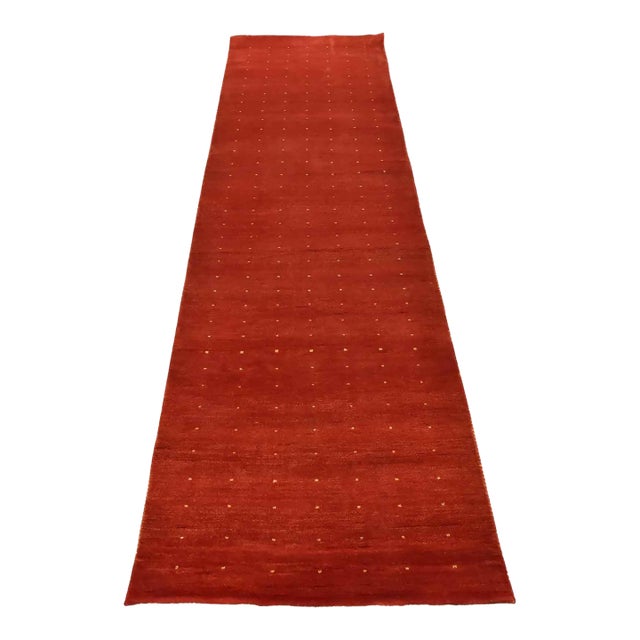 Gabbeh Runner 3’1” X 9’11” Red Wool Contemporary Hand-Knotted Oriental Rug For Sale