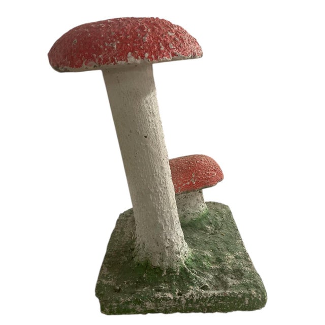 2000 - 2009 Vintage Concrete Mushroom Garden Sculpture – 19” Tall – Whimsical Double Toadstool For Sale - Image 5 of 8