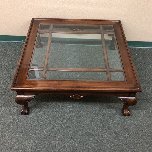 Square Wood & Glass Insert Coffee Table | Chairish