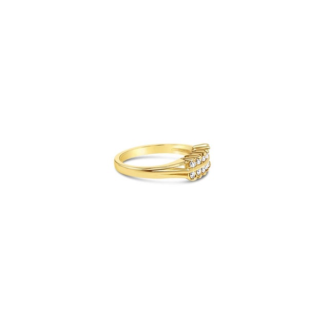 Contemporary Double Row Prong Diamond Ring .34cttw 14k Yellow Gold, Size 6 For Sale - Image 3 of 5