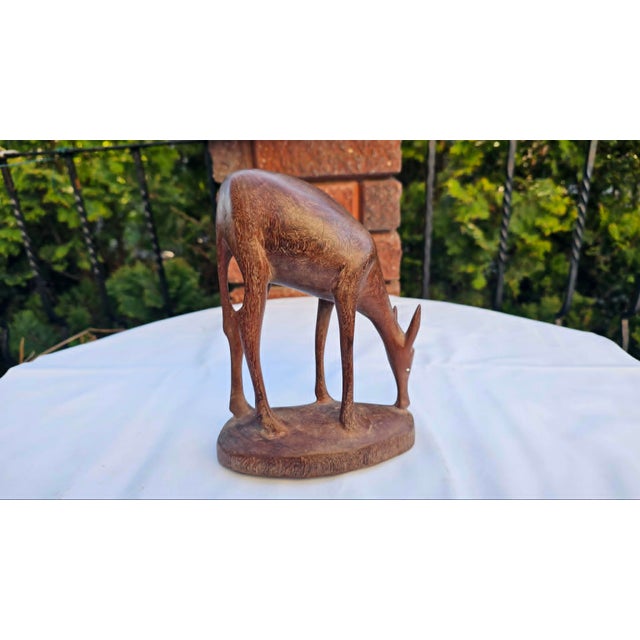 Vintage Wooden Grazing Deer Figurine, 1970s For Sale - Image 4 of 7