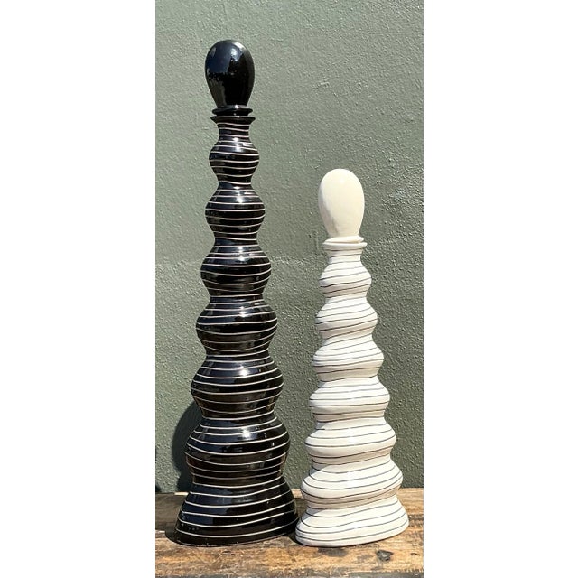 Vintage Tall Striped Studio Pottery Vases - Set of 2 For Sale - Image 9 of 12