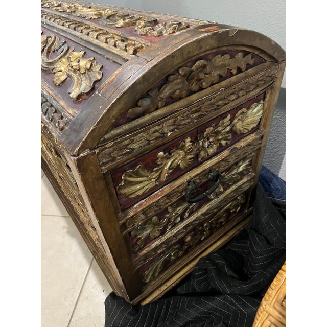 Early 18th Century Early 18th Century Italian Carved Giltwood and Painted Dome Top Chest For Sale - Image 5 of 7