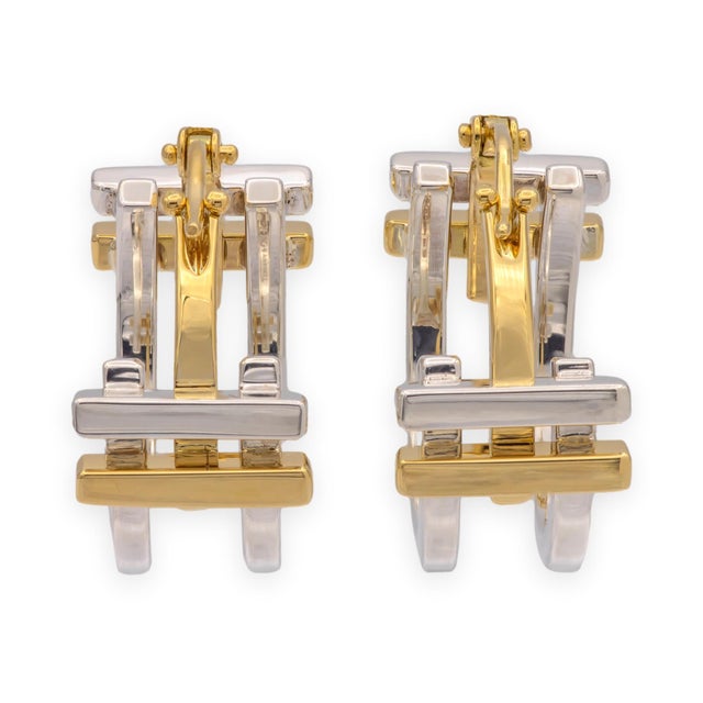 Mid 20th Century Vintage Tiffany & Co. Frank Gehry Axis Hoop Earrings 18k Gold & Sterling Silver, A Pair For Sale - Image 5 of 9