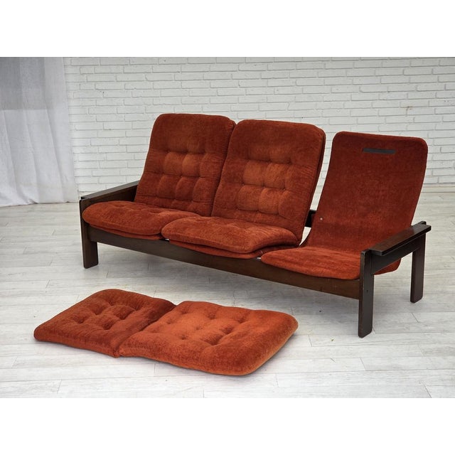 Danish 3-Seater Sofa in Red Velour and Oak, 1970s For Sale - Image 14 of 17