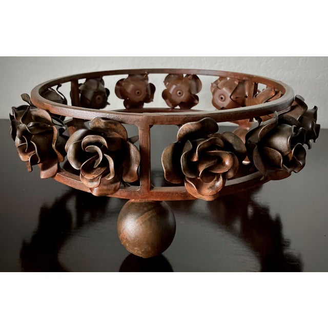Late 20th Century Late 20th-Century Hand-Forged Iron Rose & Travertine Circular Dessert Stand in the Manner of Jan Barboglio For Sale - Image 5 of 18