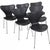 Set of 6 Arne Jacobsen Seven chairs with matt frame and fully upholstered inblack classic leather. The chairs appear with...