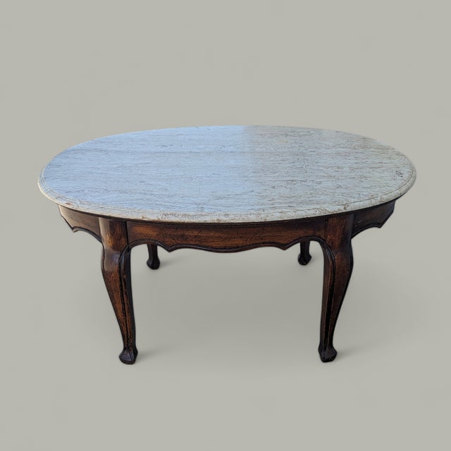 Antique White Vintage Faux Travertine-Top Coffee Table With Cabriole Legs, Marble For Sale - Image 8 of 15