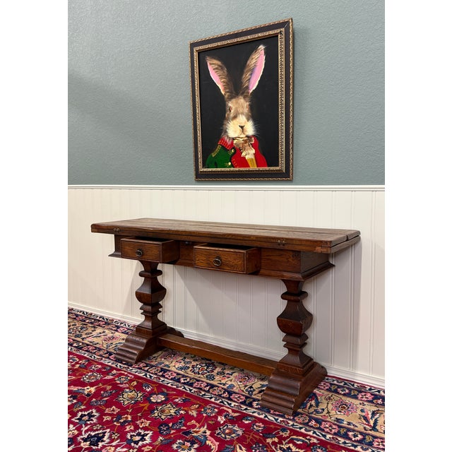 Antique French Flip Top Envelope Library Table Console Sofa Entry Table Oak For Sale - Image 9 of 18