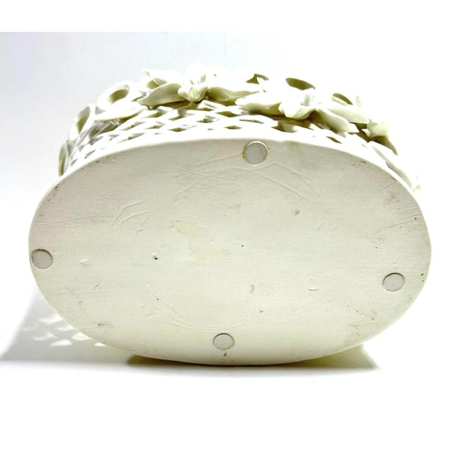 Vintage Pierced Porcelain Cachepot – Basketweave Lattice Floral Planter For Sale In Louisville - Image 6 of 11