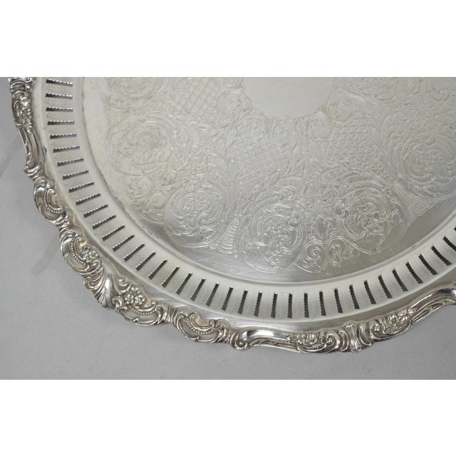 Victorian Vintage Baroque by Wallace Silver Plated Round Footed Serving Platter Bar Tray For Sale - Image 3 of 12