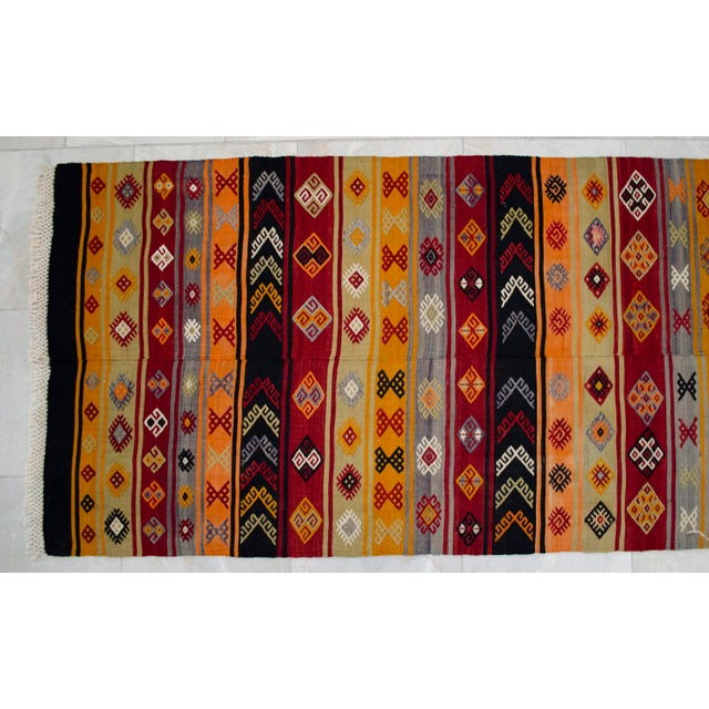 Textile Vintage Turkish Kilim Runner Handwoven Wool Runner Tribal Long Hallway Rug 3x12 Ft Approx For Sale - Image 7 of 10