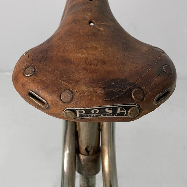 Metal Italian Bar Stool with Brown Leather Bicycle Seat and Chromed Metal, 1970s For Sale - Image 7 of 18